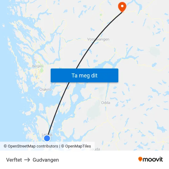 Verftet to Gudvangen map