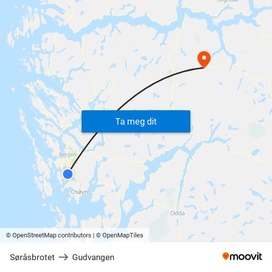 Søråsbrotet to Gudvangen map