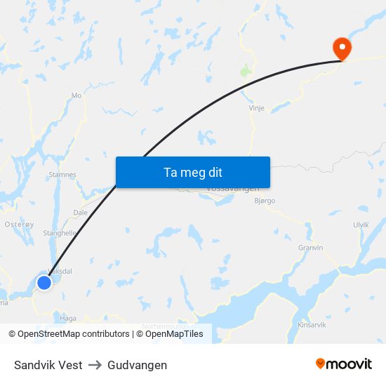 Sandvik Vest to Gudvangen map