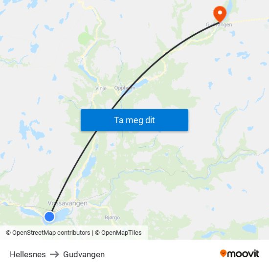 Hellesnes to Gudvangen map