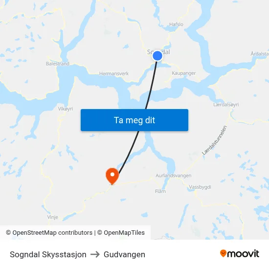 Sogndal Skysstasjon to Gudvangen map