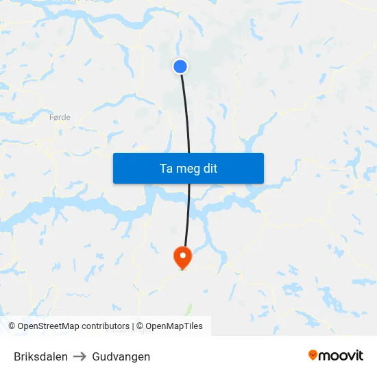 Briksdalen to Gudvangen map