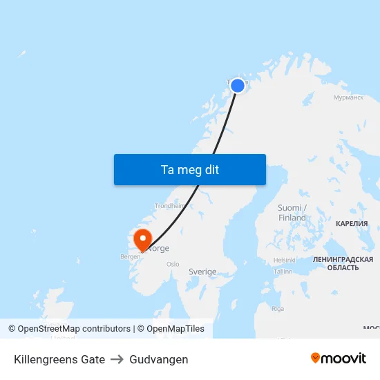 Killengreens Gate to Gudvangen map