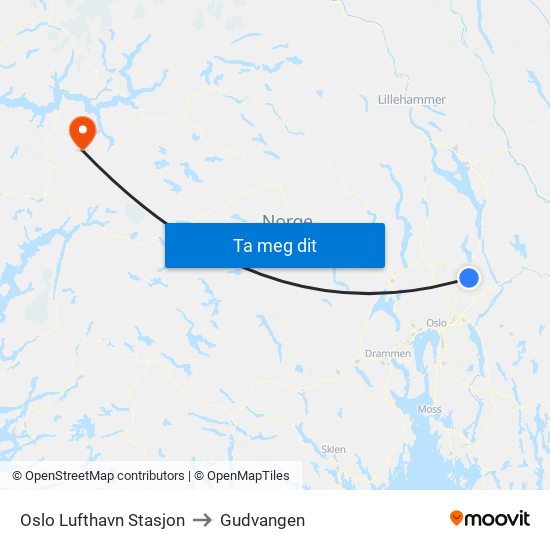 Oslo Lufthavn Stasjon to Gudvangen map