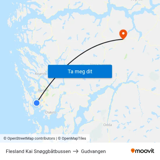 Flesland Kai Snøggbåtbussen to Gudvangen map