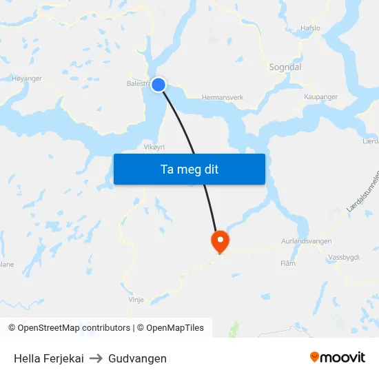 Hella Ferjekai to Gudvangen map