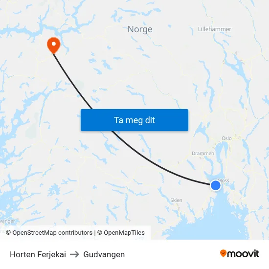 Horten Ferjekai to Gudvangen map
