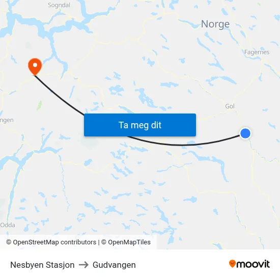 Nesbyen Stasjon to Gudvangen map