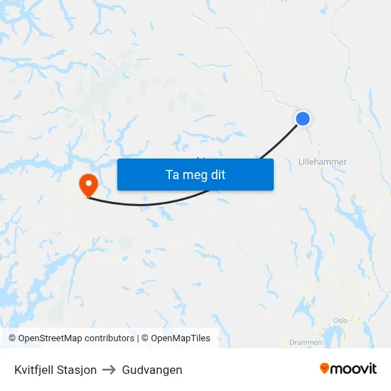 Kvitfjell Stasjon to Gudvangen map