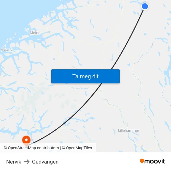 Nervik to Gudvangen map