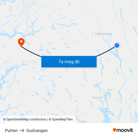 Putten to Gudvangen map