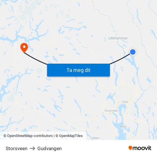 Storsveen to Gudvangen map