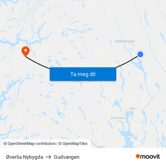 Øverlia Nybygda to Gudvangen map