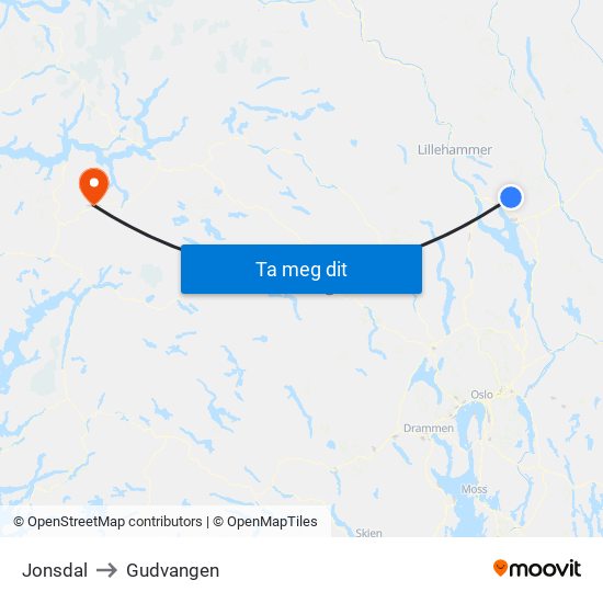 Jonsdal to Gudvangen map