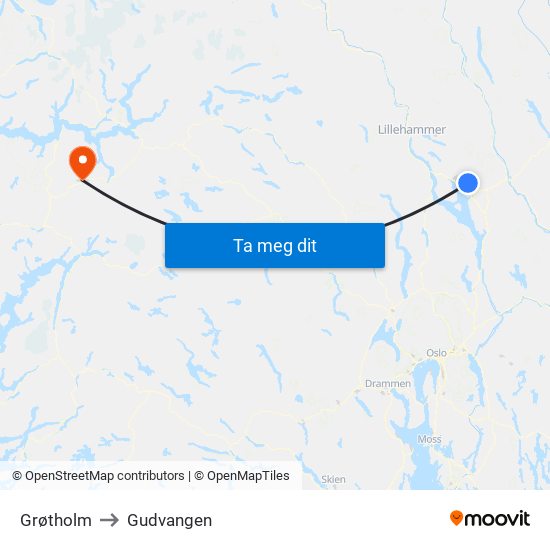 Grøtholm to Gudvangen map