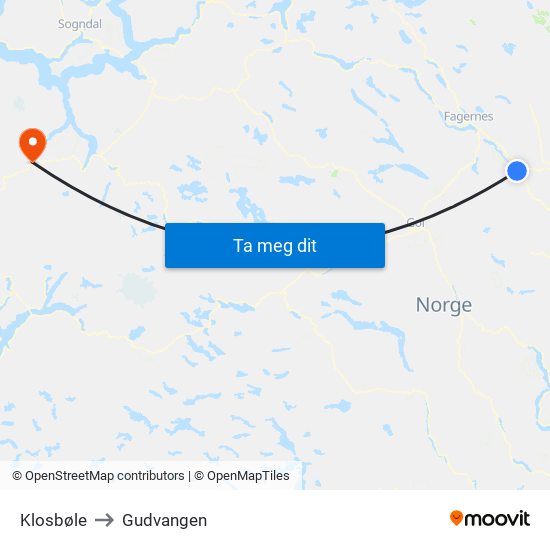 Klosbøle to Gudvangen map