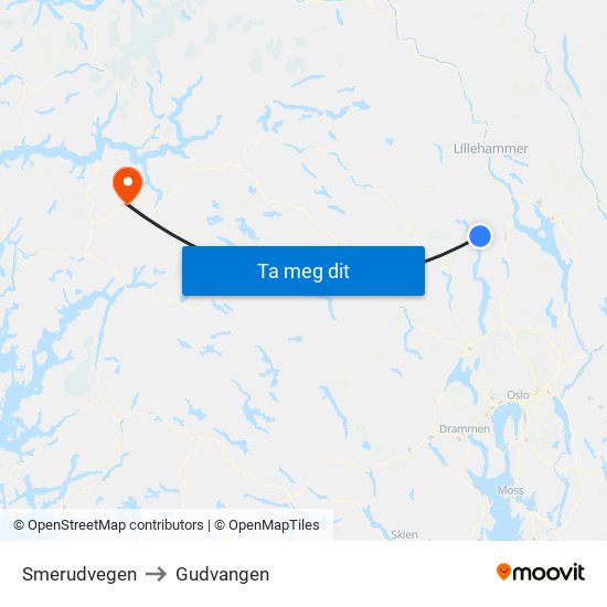 Smerudvegen to Gudvangen map