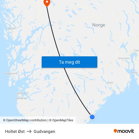 Holtet Øst to Gudvangen map