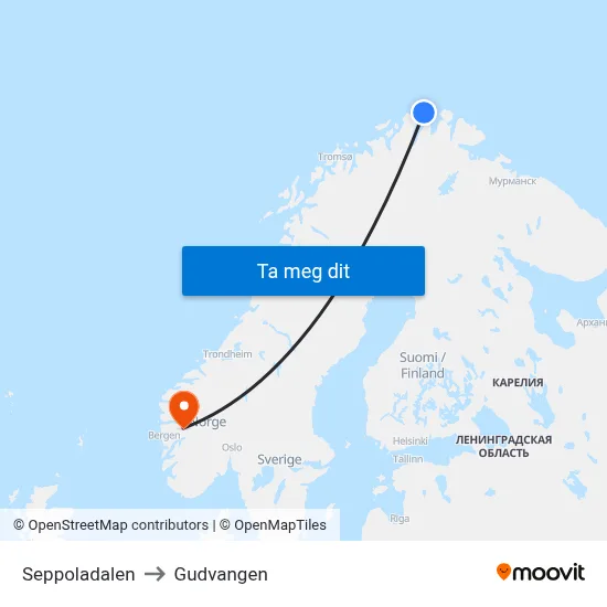 Seppoladalen to Gudvangen map