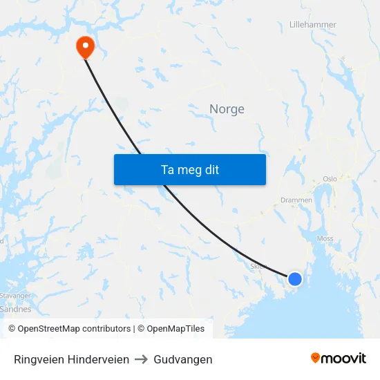 Ringveien Hinderveien to Gudvangen map