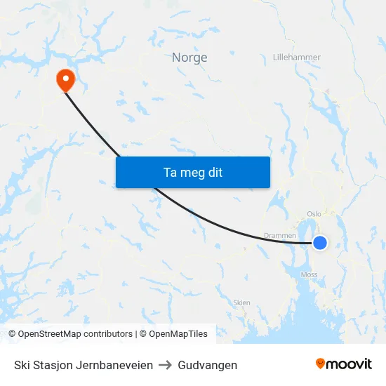 Ski Stasjon Jernbaneveien to Gudvangen map
