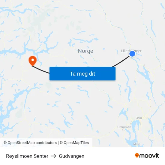 Røyslimoen Senter to Gudvangen map