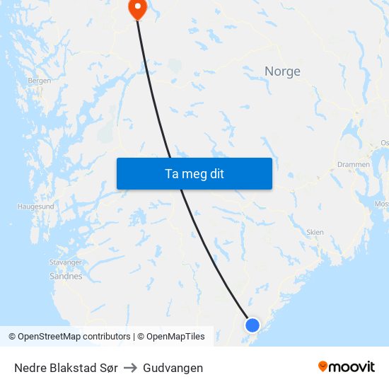 Nedre Blakstad Sør to Gudvangen map