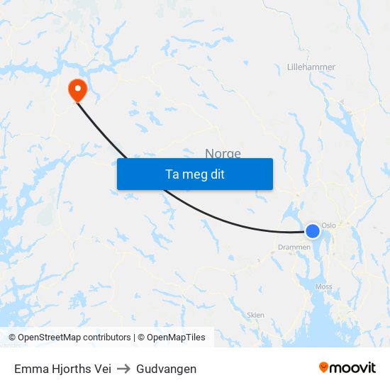 Emma Hjorths Vei to Gudvangen map