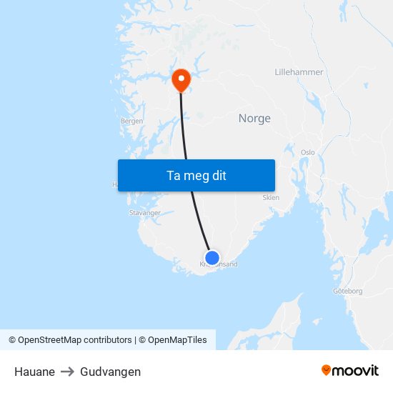 Hauane to Gudvangen map
