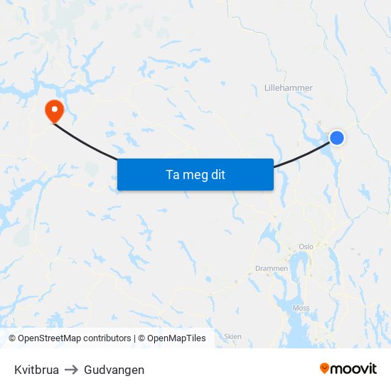 Kvitbrua to Gudvangen map