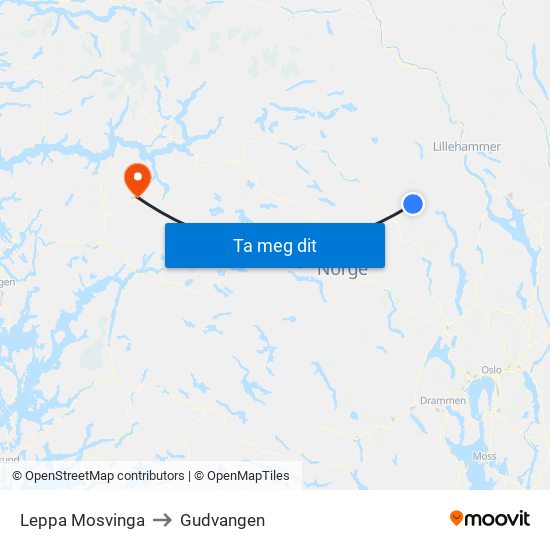 Leppa Mosvinga to Gudvangen map