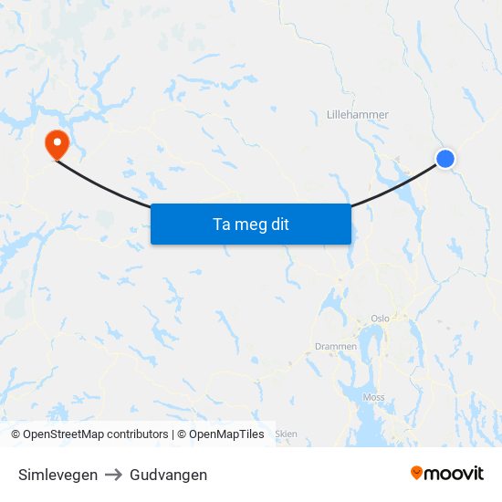 Simlevegen to Gudvangen map