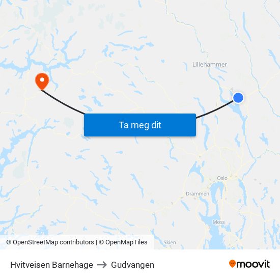 Hvitveisen Barnehage to Gudvangen map