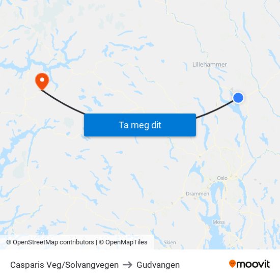 Casparis Veg/Solvangvegen to Gudvangen map