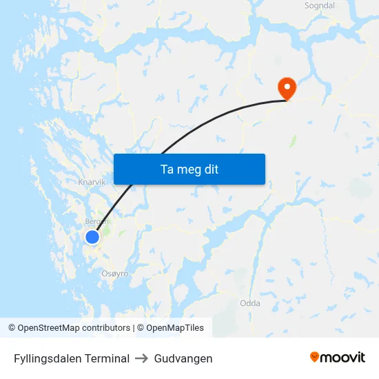 Fyllingsdalen Terminal to Gudvangen map