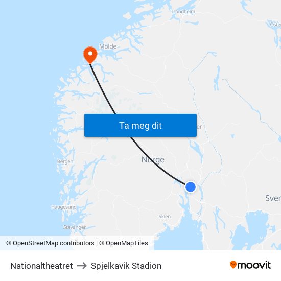 Nationaltheatret to Spjelkavik Stadion map
