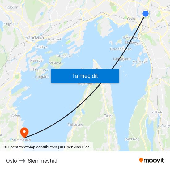 Oslo to Slemmestad map