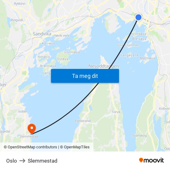 Oslo to Slemmestad map