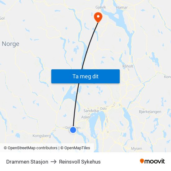 Drammen Stasjon to Reinsvoll Sykehus map