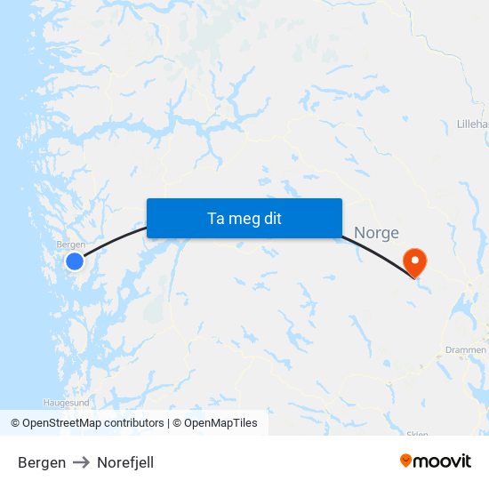 Bergen to Norefjell map