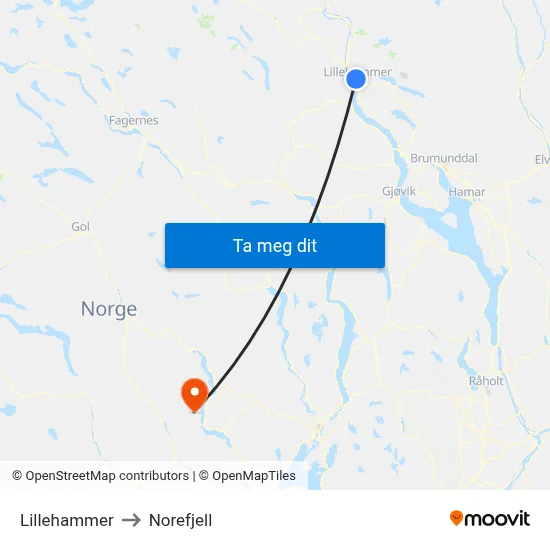 Lillehammer to Norefjell map
