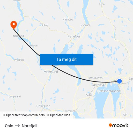 Oslo to Norefjell map