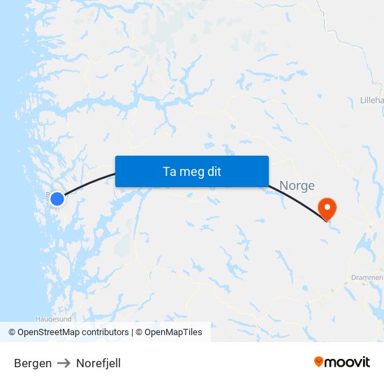 Bergen to Norefjell map