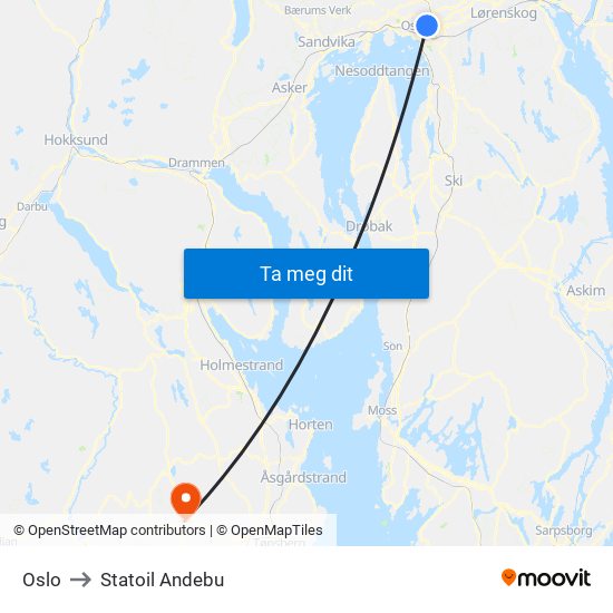 Oslo to Statoil Andebu map
