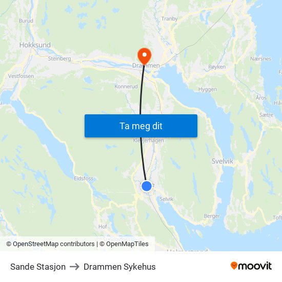 Sande Stasjon to Drammen Sykehus map