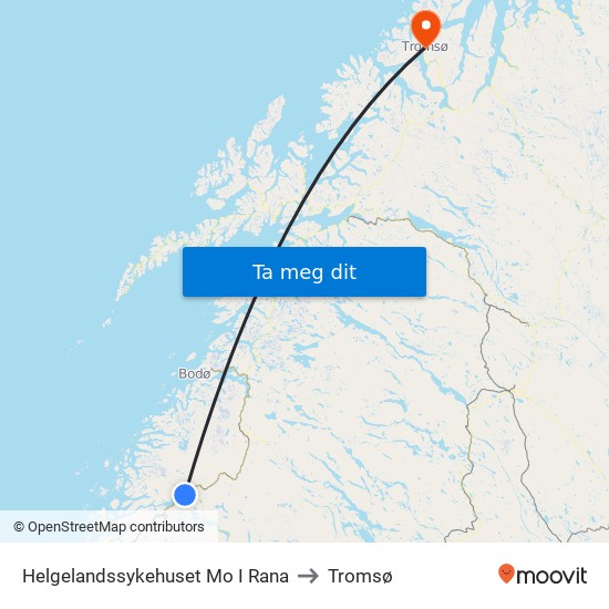 Helgelandssykehuset Mo I Rana to Tromsø map
