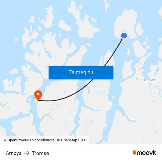 Arnøya to Tromsø map