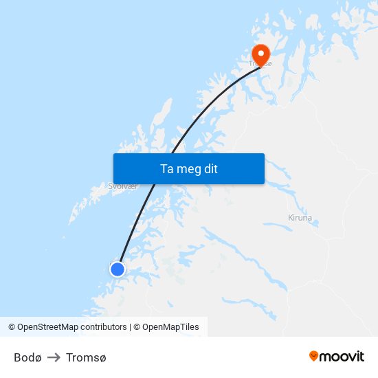 Bodø to Tromsø map