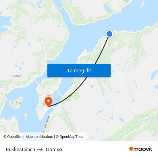 Bukkesteinen to Tromsø map