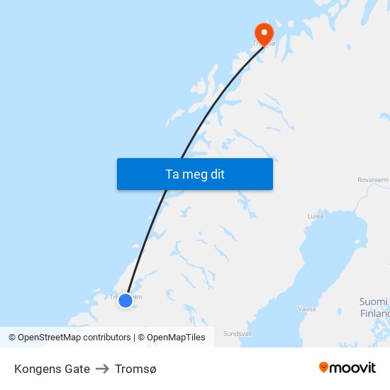 Kongens Gate to Tromsø map